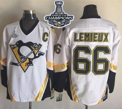 Penguins #66 Mario Lemieux White CCM Throwback Stanley Cup Finals Champions Stitched NHL Jersey
